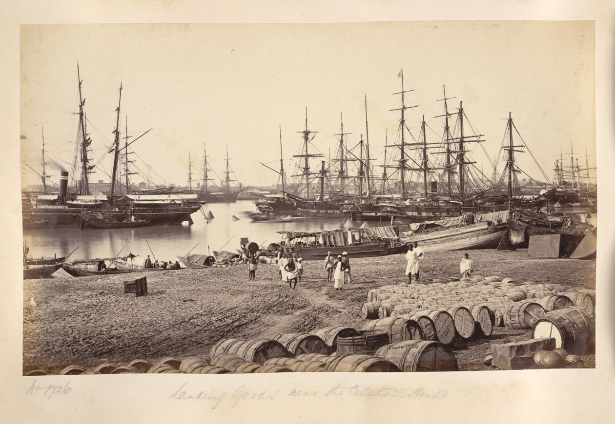 Landar varor nära Custom House, Calcutta av Samuel Bourne