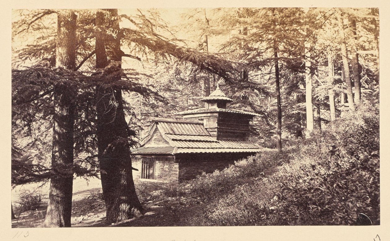 Simla; Tempel nära vattenfall av Samuel Bourne