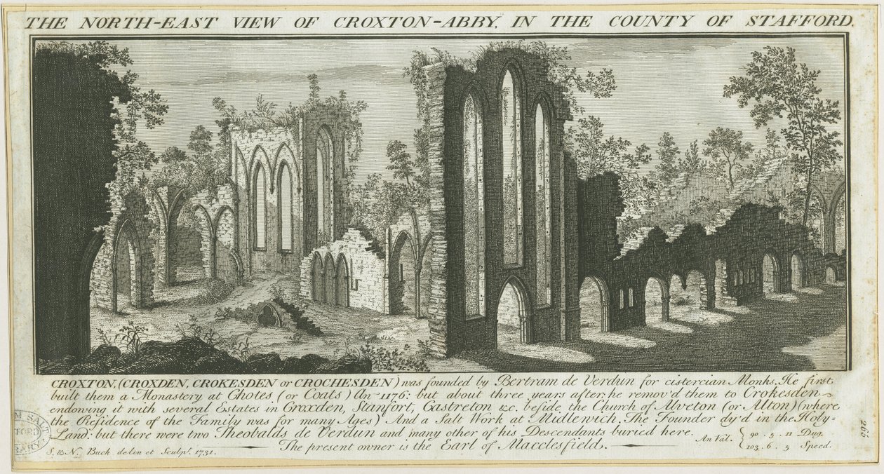 Croxden Abbey: gravyr av Samuel Buck