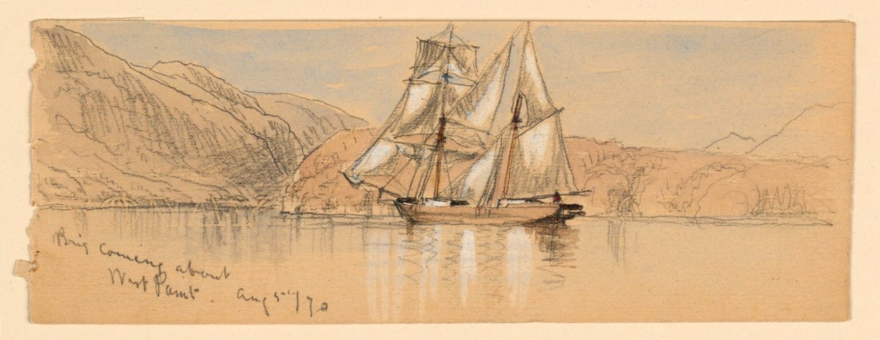 Brig kommer omkring, West Point av Samuel Colman