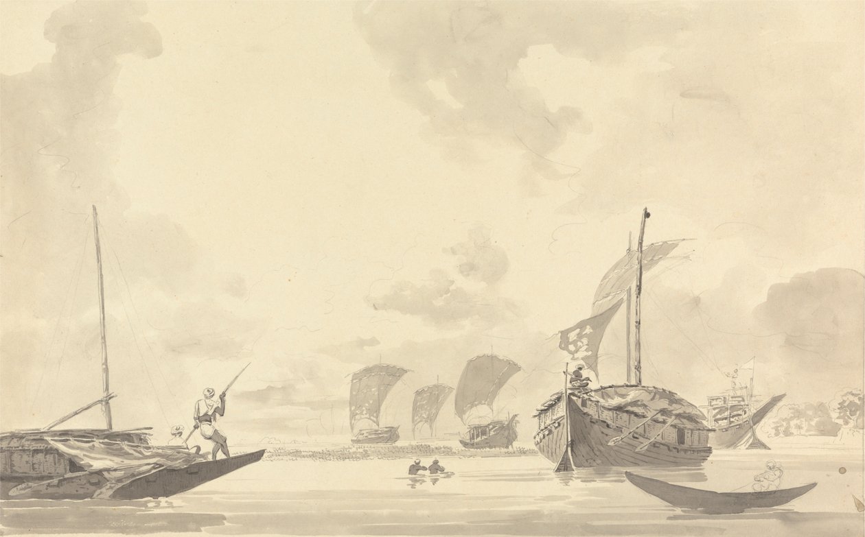 Båtar på floden Hooghly [Hooghly] av Samuel Davis