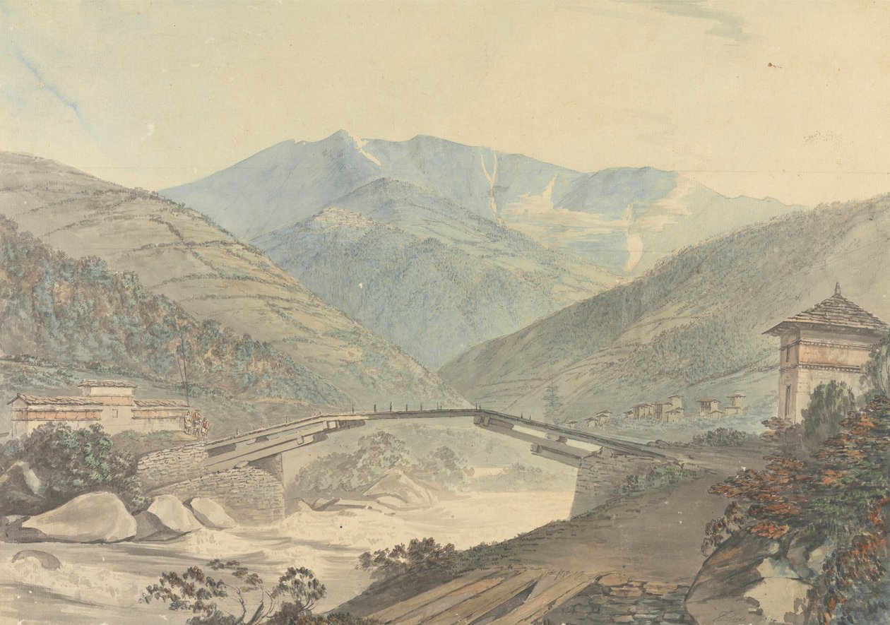 Utsikt nära Tassisudon [Tashicho Dzong] i Bhutan av Samuel Davis