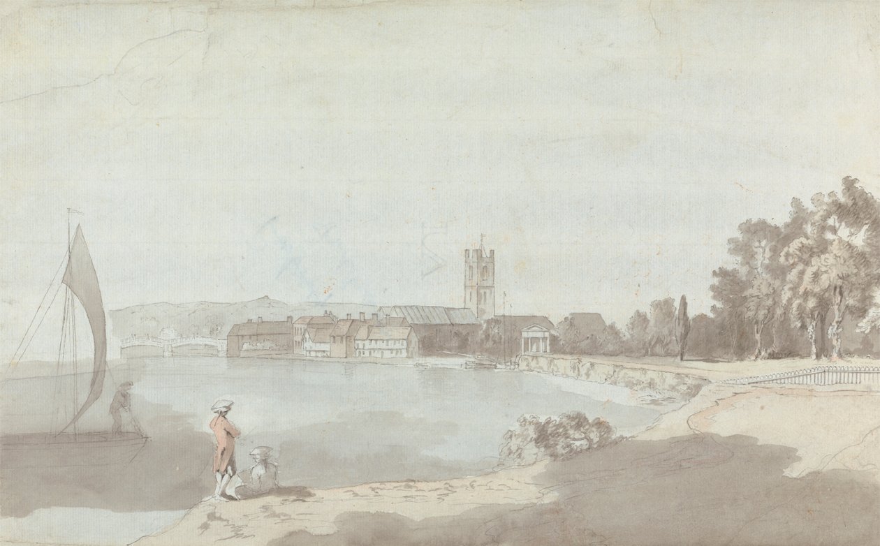 West Country Town vid en flod av Samuel Davis