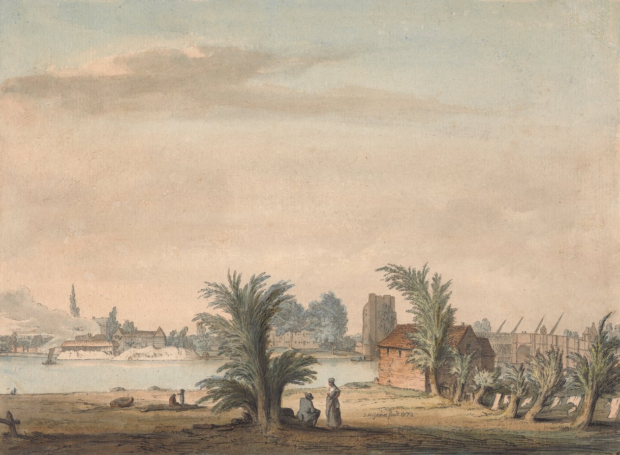Putneys kyrka och bron av Samuel Hieronymus Grimm