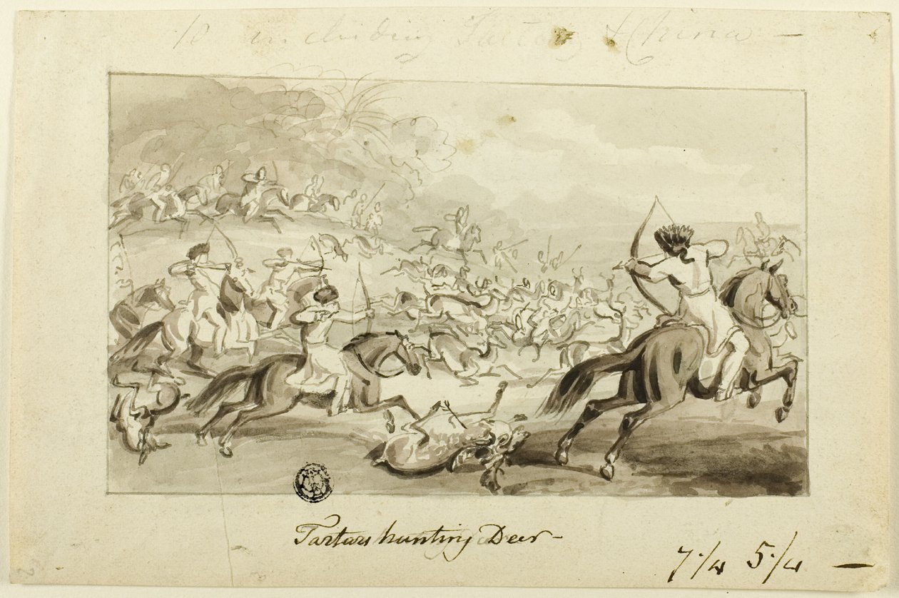 Tartarer jakt på rådjur (recto); Skal (verso) av Samuel Howett