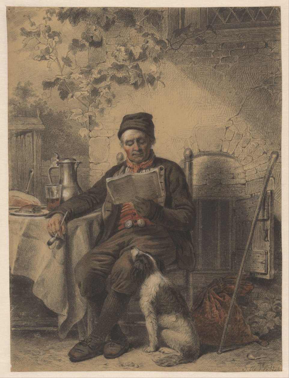 Läsande man med hund av Samuel Johannes de Vletter