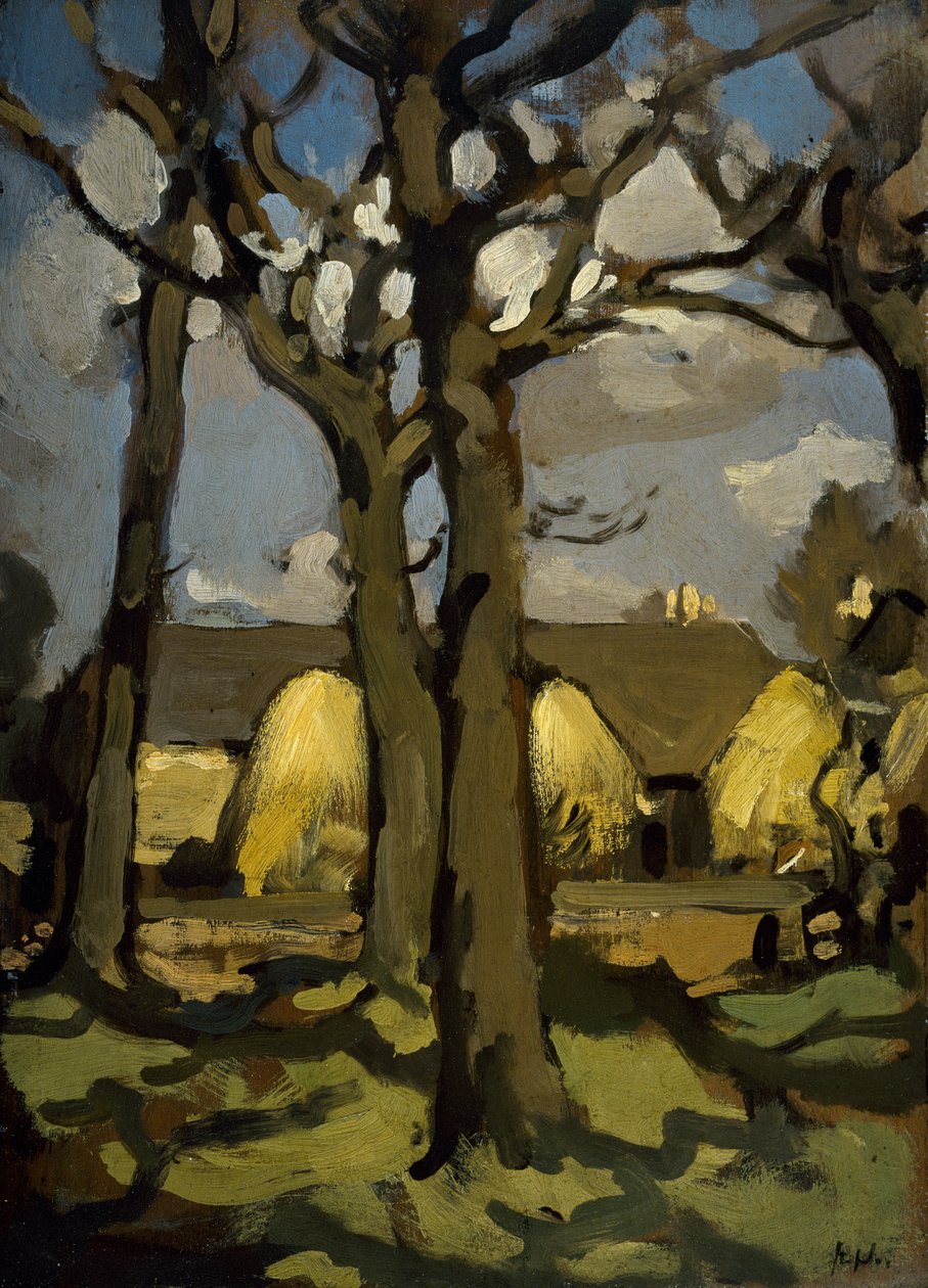 Farm Steading (olja på panel) av Samuel John Peploe