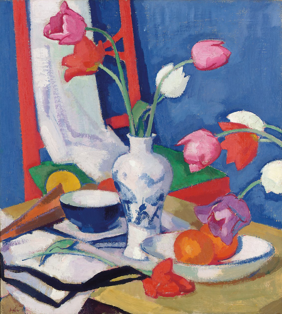 Röd stol och tulpaner, c.1919 av Samuel John Peploe