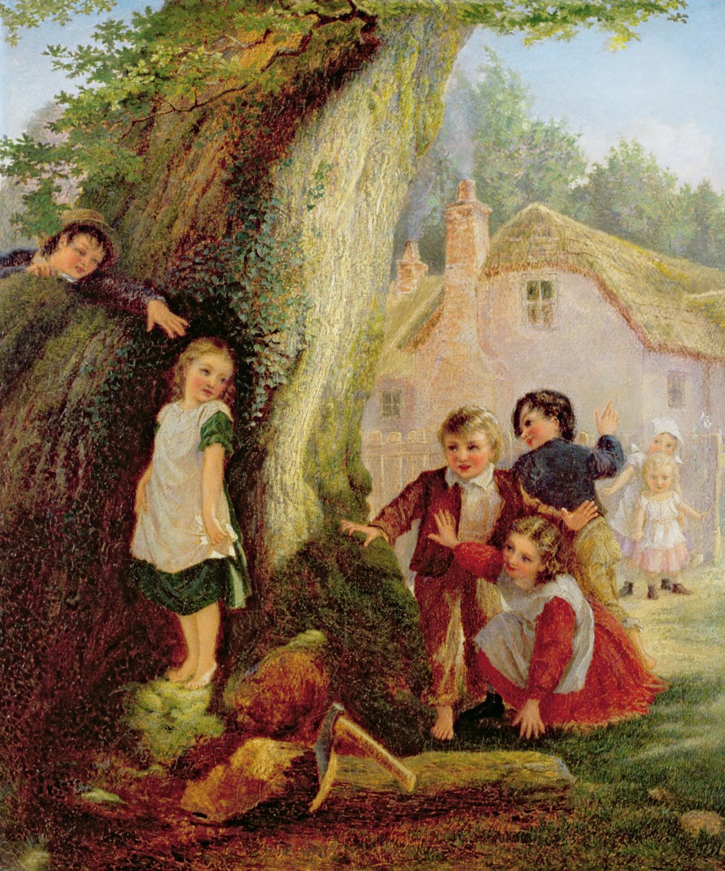 Hide and Seek, 1869 olja på duk av Samuel McLoy