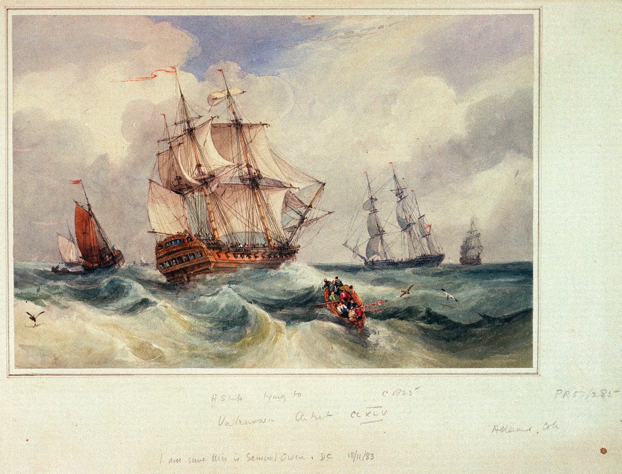 Ett fartyg som ligger till, ca 1825 (akvarell) av Samuel Owen