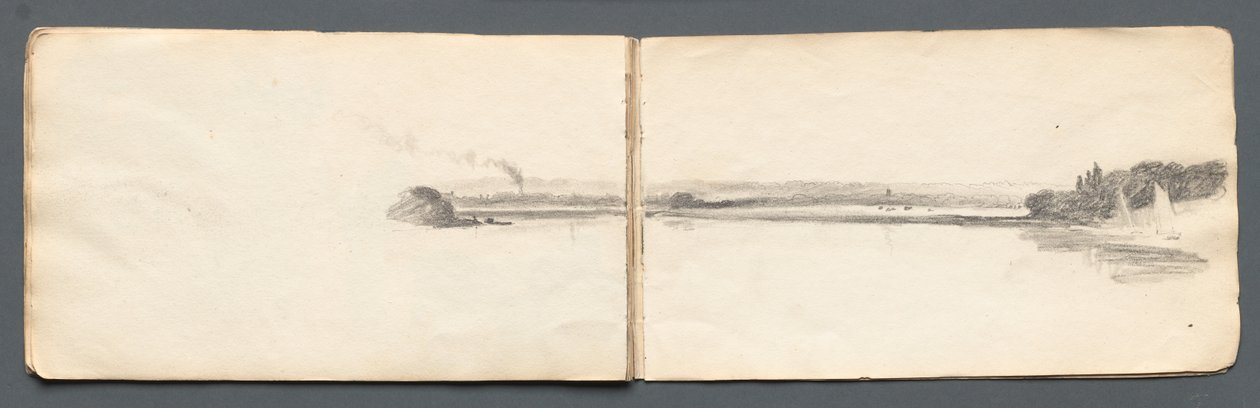 Skissbok: "Landskap med segelbåtar" av Samuel Prout