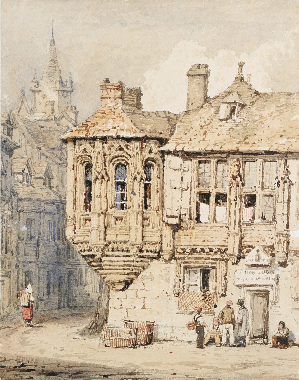 Gatubild i Rouen, tidigt 1800-tal av Samuel Prout