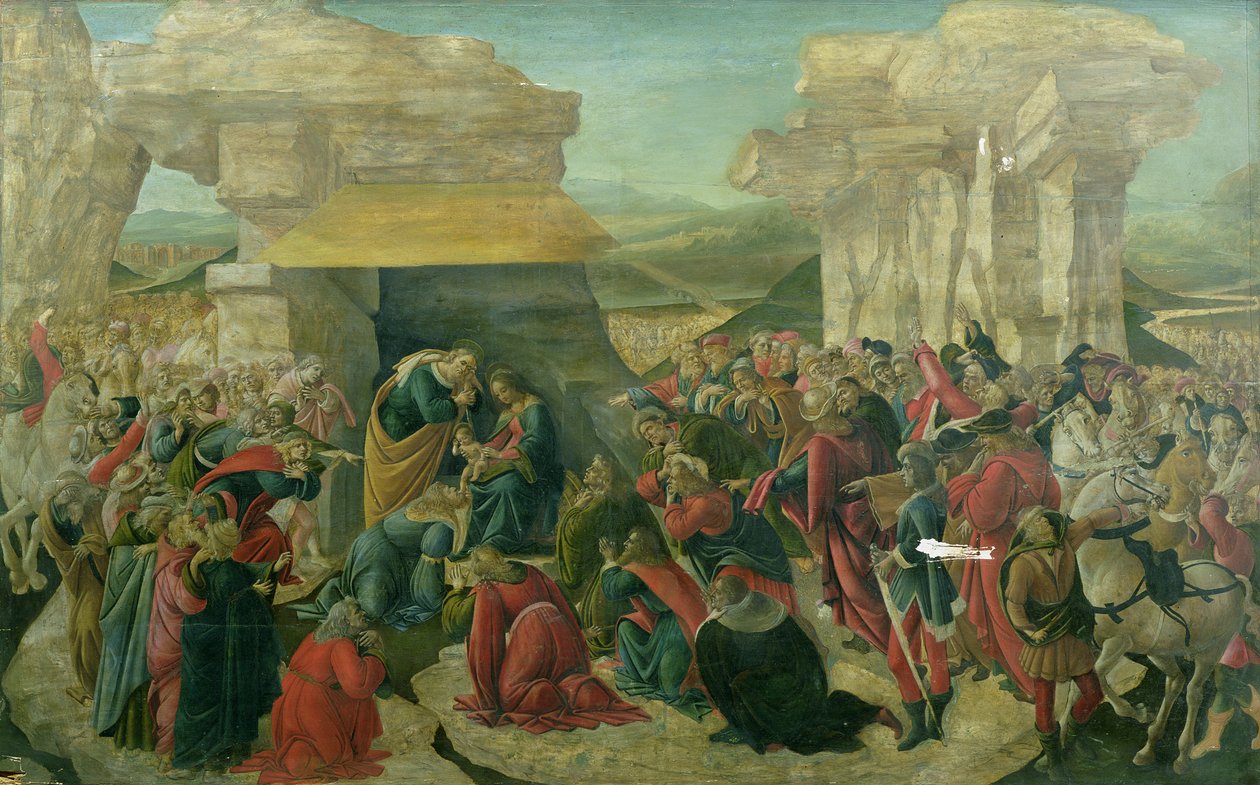 Adoration of the Magi, c.1480 (tempera på panel) (skadad) av Sandro Botticelli