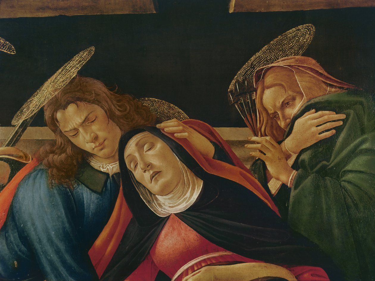Klagan över Kristi död detalj av Jungfrun och Sankt Johannes, c.1490 tempera på trä av Sandro Botticelli