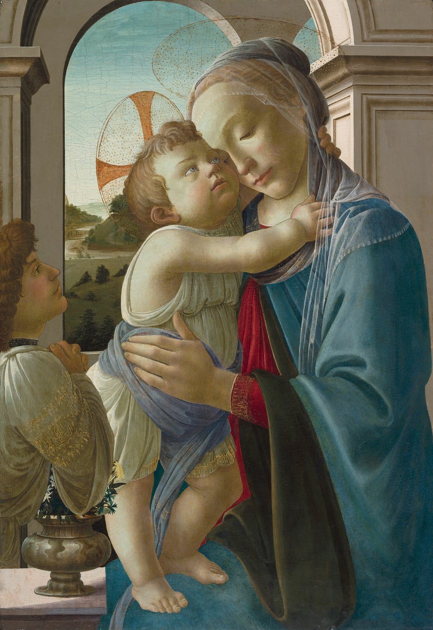 Jungfru Maria och barnet med ängel av Sandro Botticelli