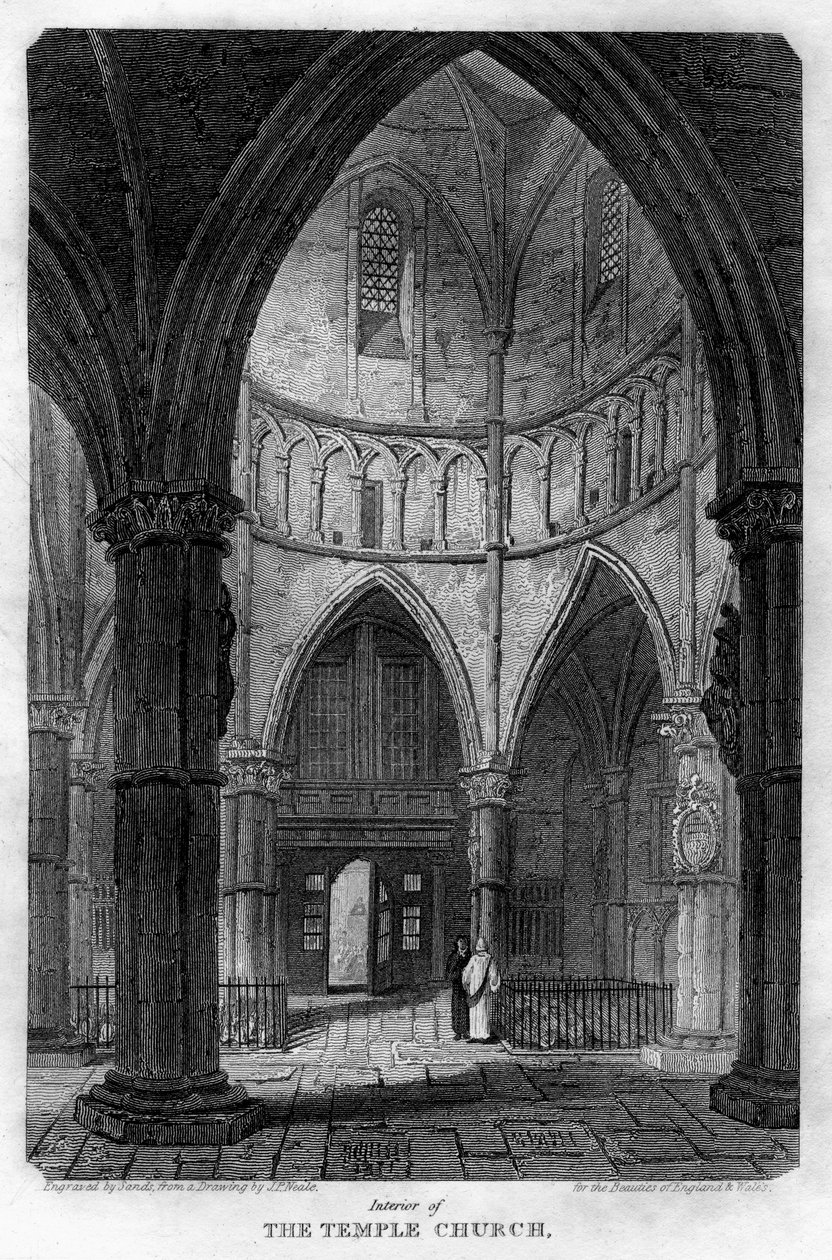 Interiör av Temple Church, London, 1816. av Sands