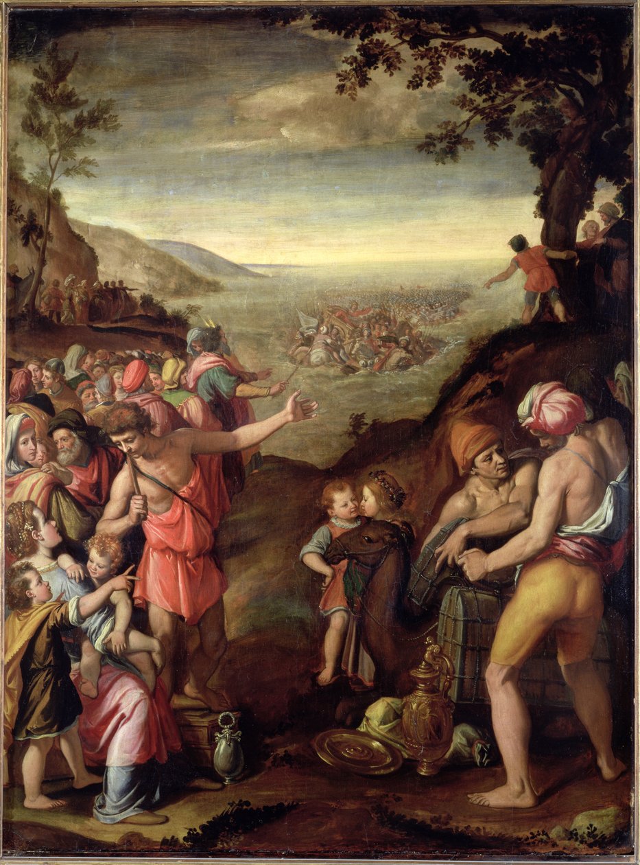 The Crossing of the Red Sea, 1572 (olja på skiffer) av Santi di Tito