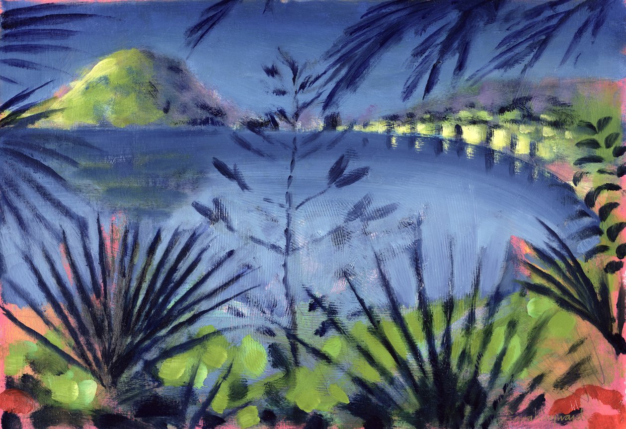Across the Lake (olja på kort) av Sara Hayward