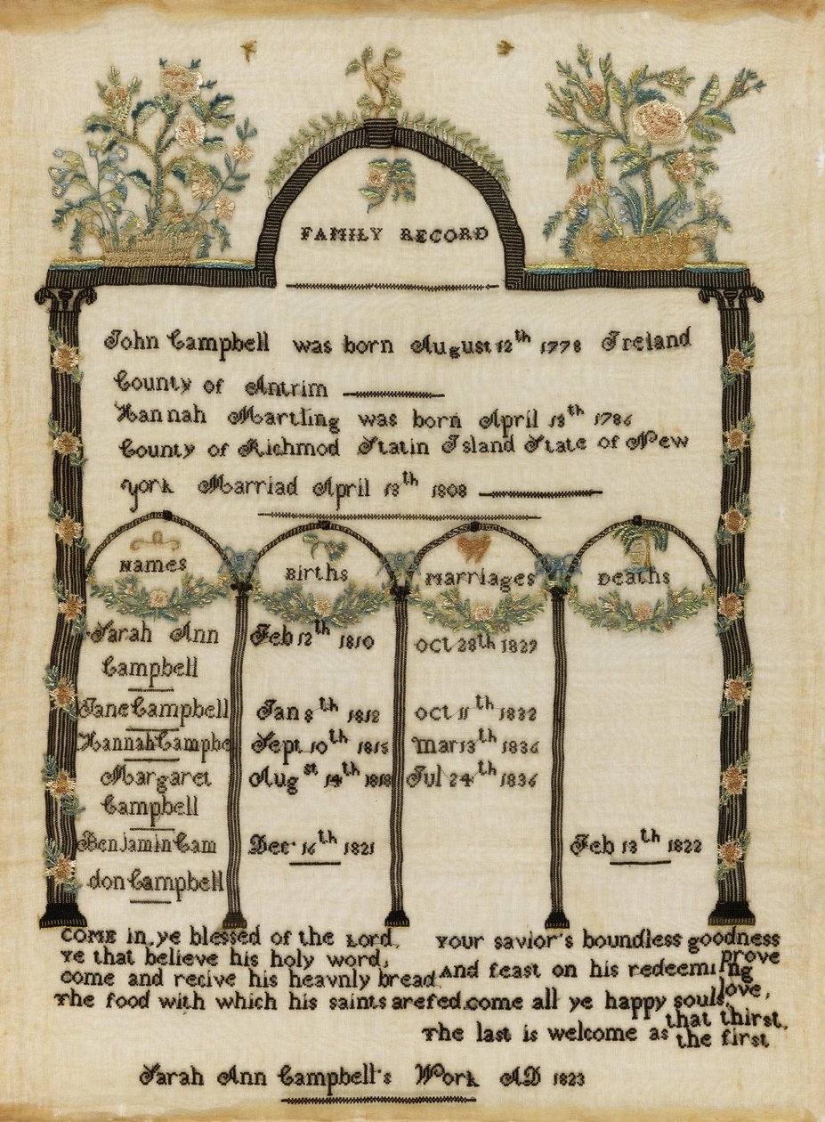 Familjeregisterprovtagare av Sarah Ann Campbell