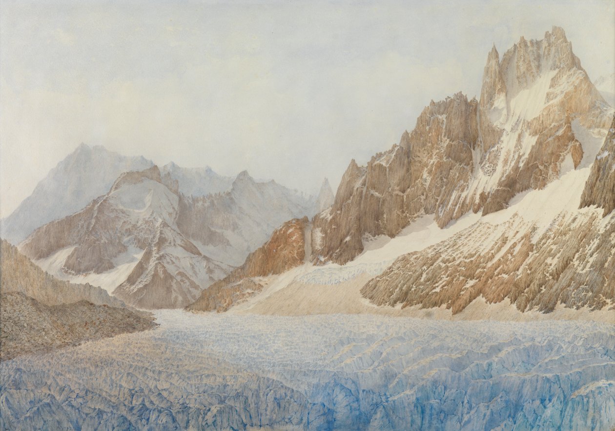 The Mer de Glace, Chamonix, 1881 (penna & wc förhöjd med vitt) av Sarah Inger Louise Severn