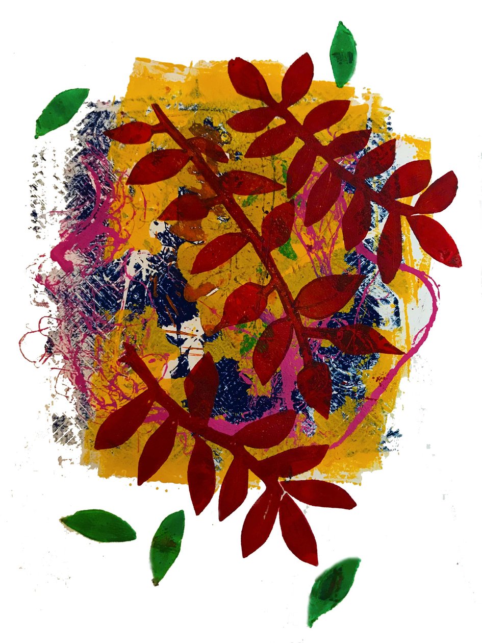 Röda blad (monoprint på papper) av Sarah Thompson Engels