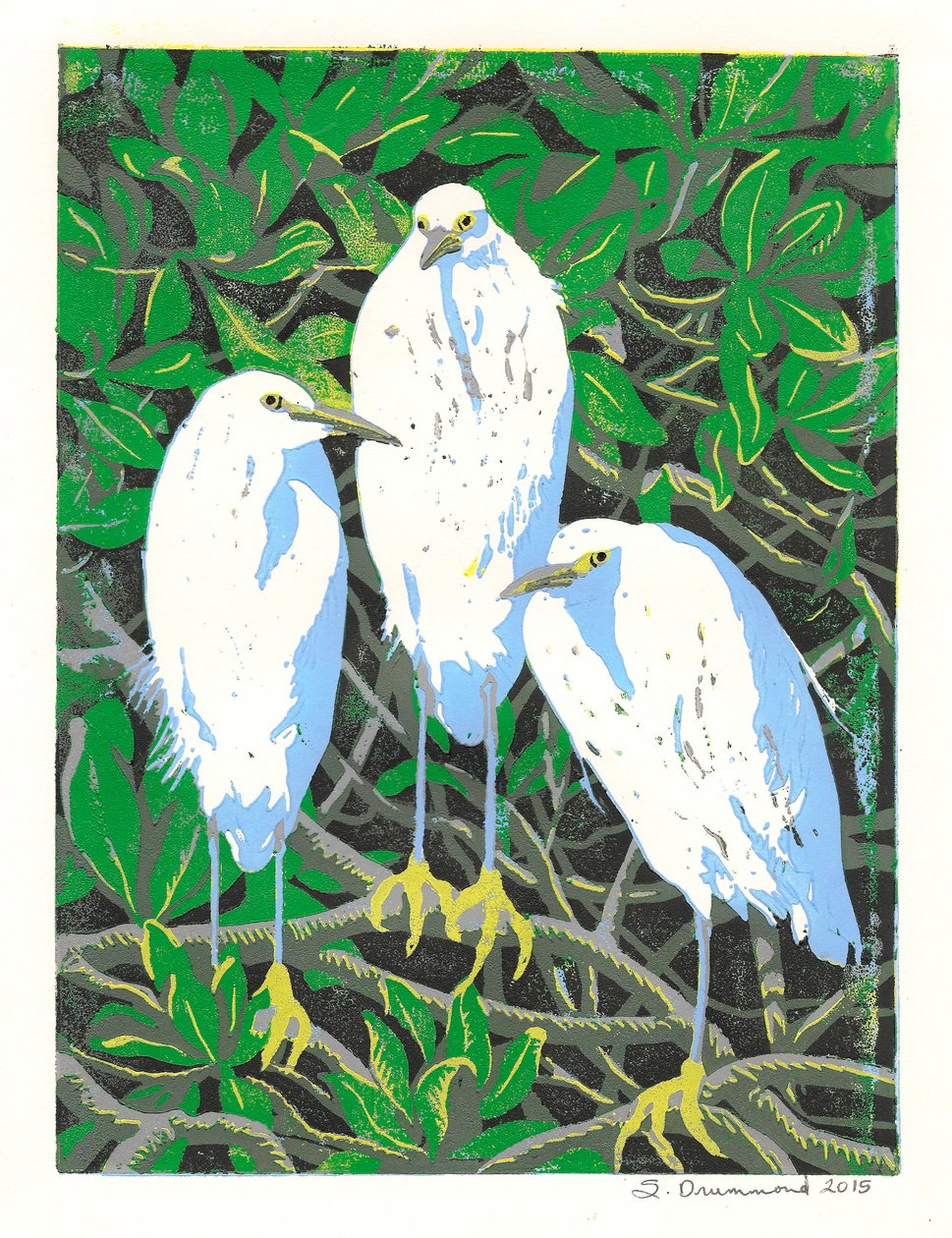 Trio, 2015 (Linoleumsnitt) av Sarah Drummond
