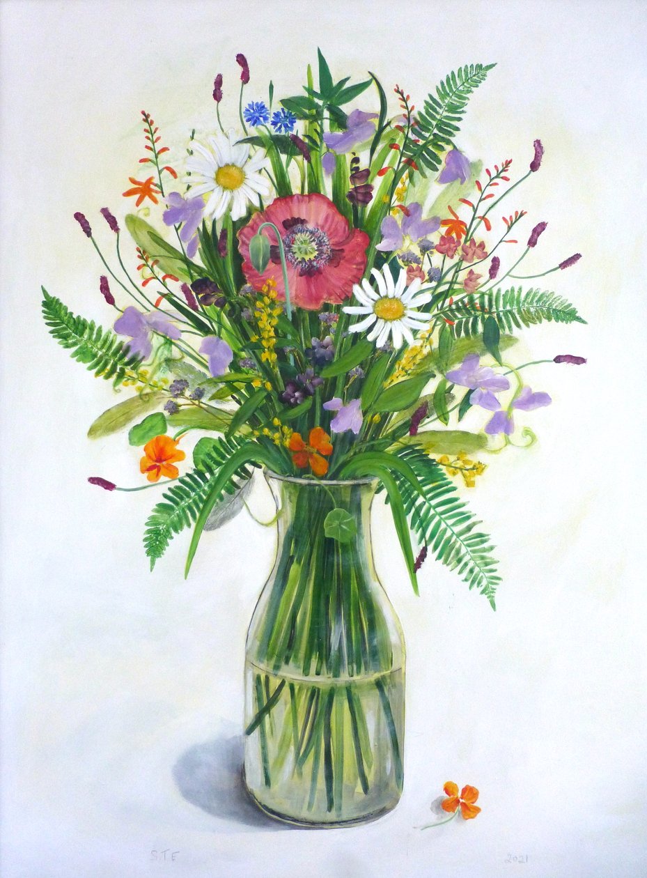 Trädgårdsblommor, 2023 (akryl) av Sarah Thompson Engels