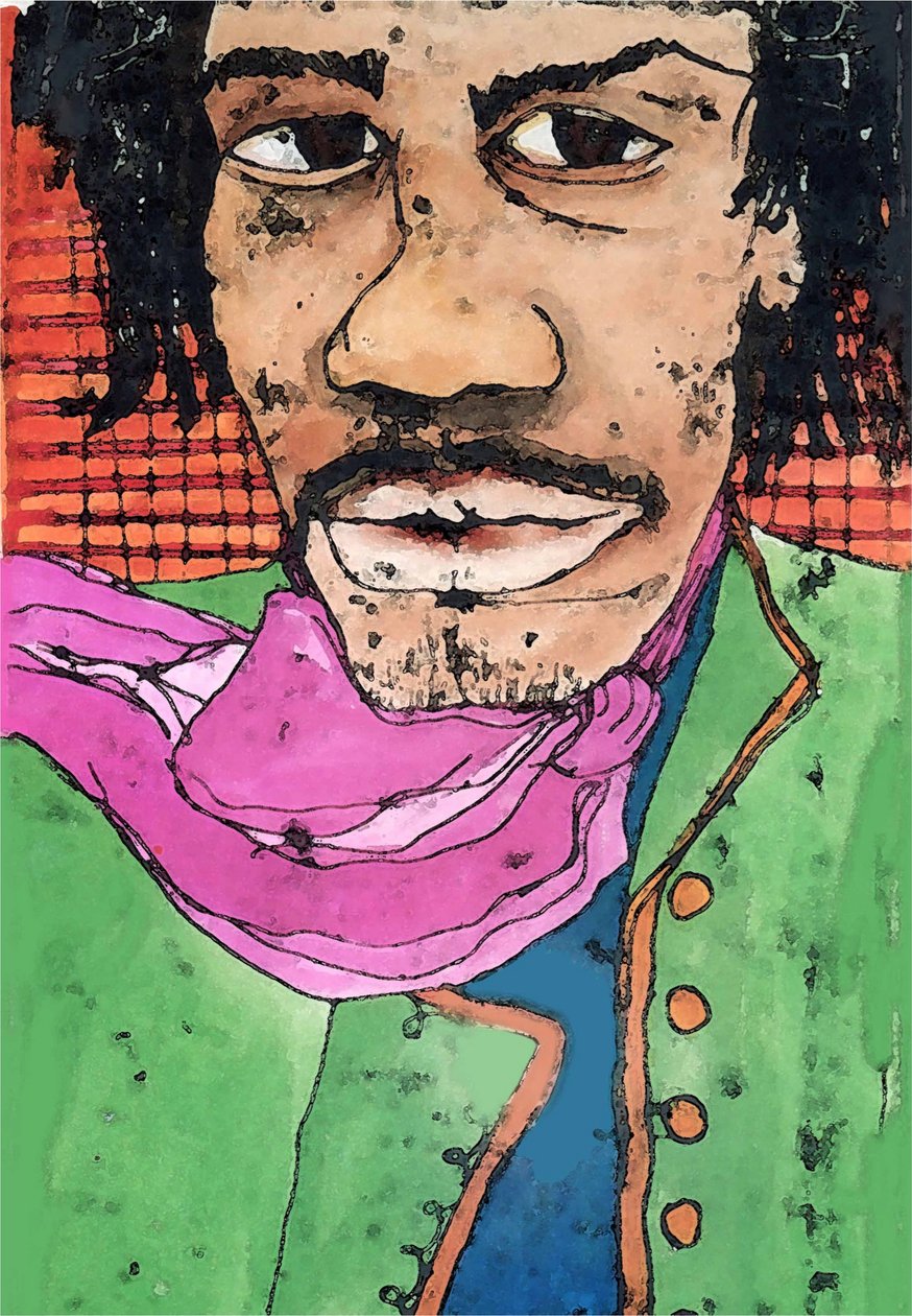 Hendrix (bläck på papper) 2020 av Sarah Thompson Engels