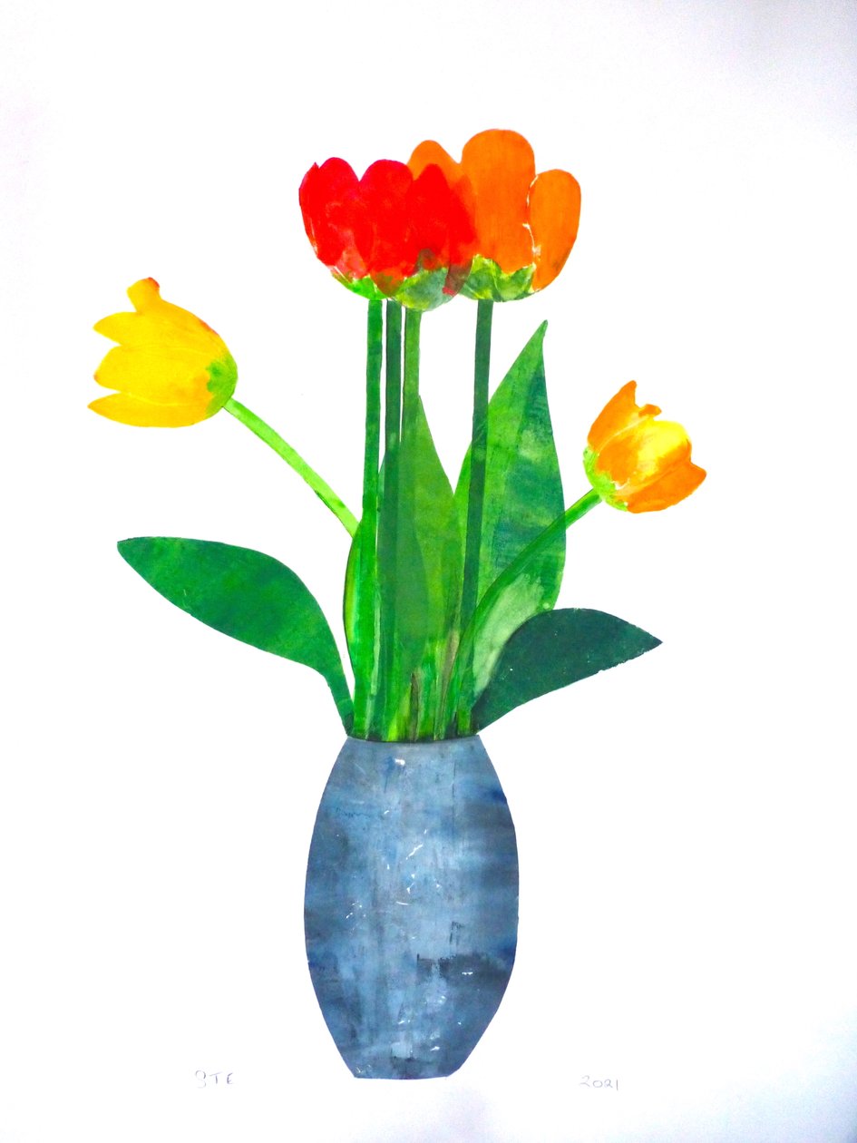 Tulips 2 ,2021 (bläck på papper) av Sarah Thompson Engels