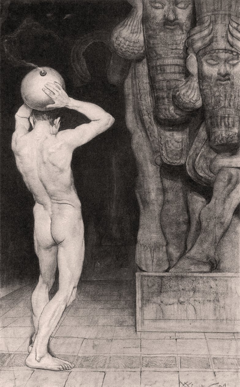 Der Anarchist, 1894 (träkol, grafit på bräda) av Sascha Schneider