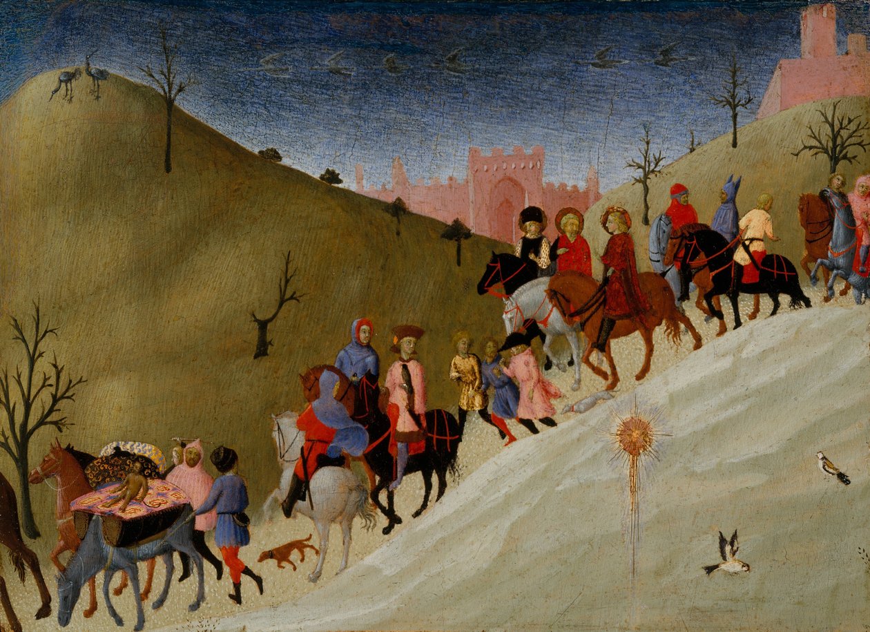 The Journey of the Magi, c.1433-5 (tempera och guld på trä) av Stefano Sassetta