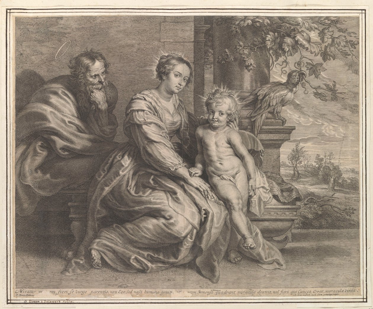 Helig familj med papegoja av Schelte Adamsz. Bolswert