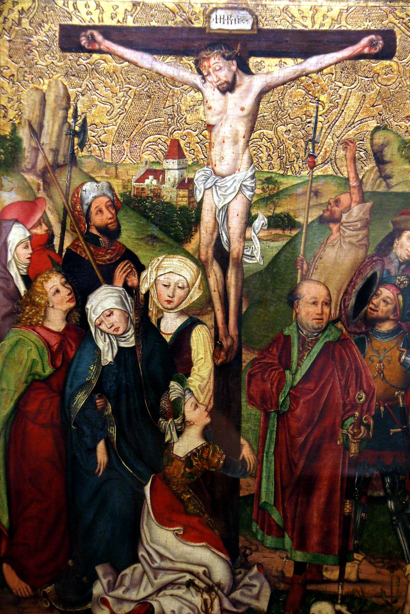 Kristi korsfästelse och klagande, omkring 1490 av School of Michael Wolgemut