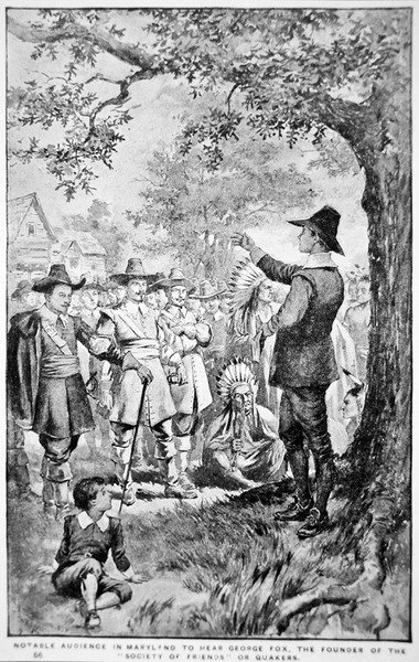 George Fox predikar i Maryland av School American