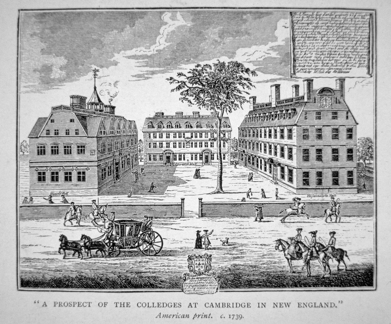 Harvard College, Cambridge, Massachusetts c.1739 (litho) av School American