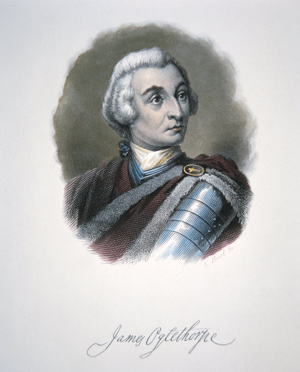 James Edward Oglethorpe (färg litho) av School American