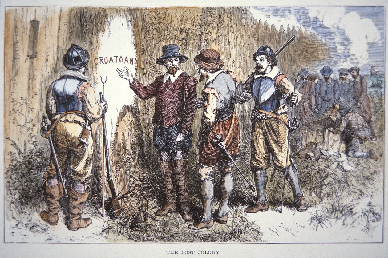 Den förlorade kolonin Roanoke (färg litho) av School American