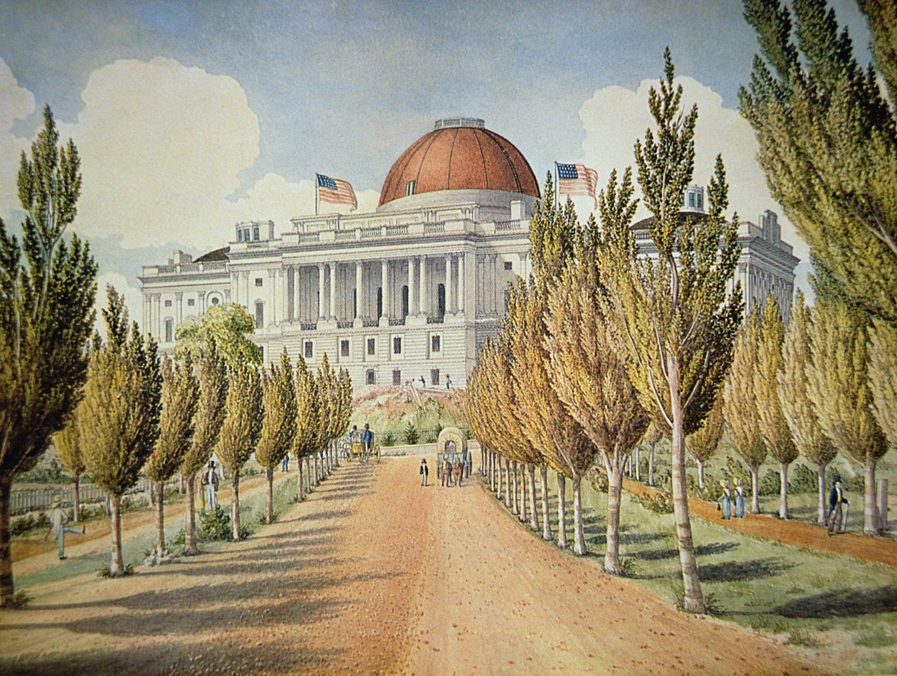 Utsikt över Capitolium (färg litho) av School American