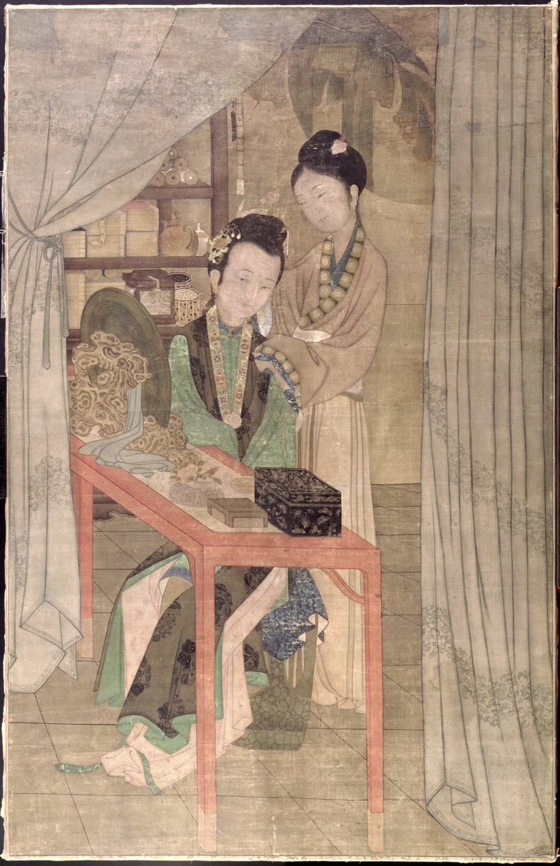 Kvinna vid hennes toalett (gouache på siden) av School Chinese