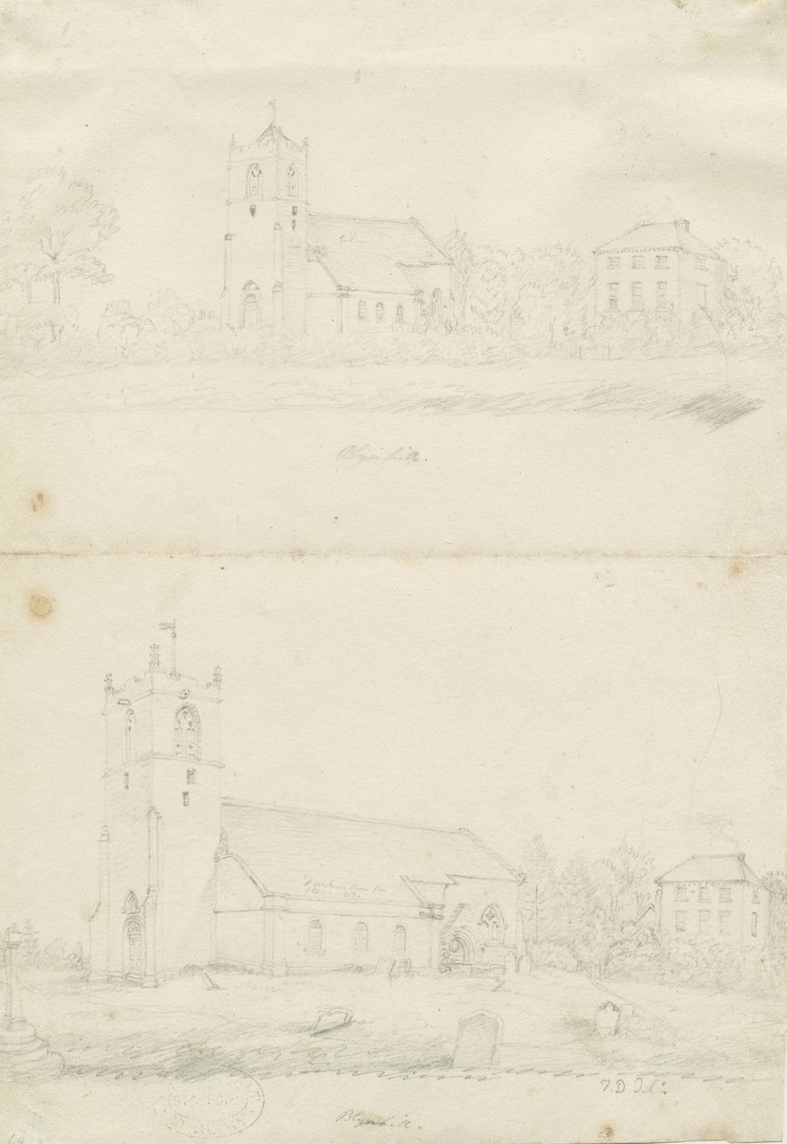 Blymhill kyrka: blyertsteckningar, nd [1797] (ritning) av School English