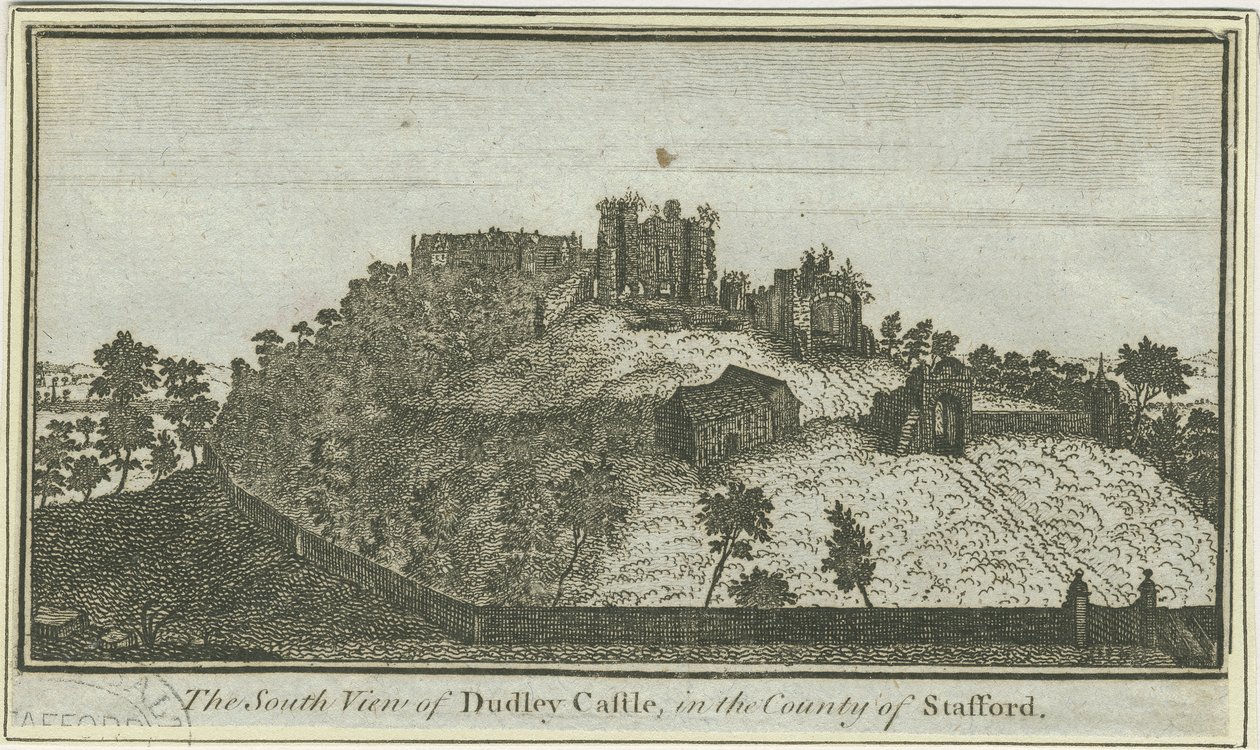 Dudley Castle: gravyr, nd [c 1780] (tryck) av School English