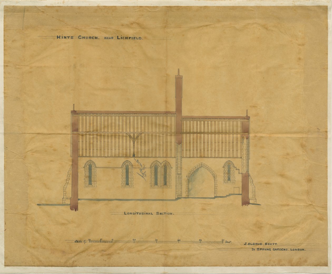 Tips kyrka: spårning och [? 1800-talet] (ritning) av School English