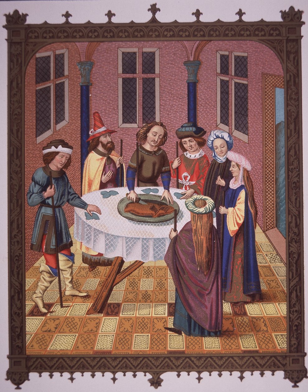Judisk påskceremoni (färg litho) av School English