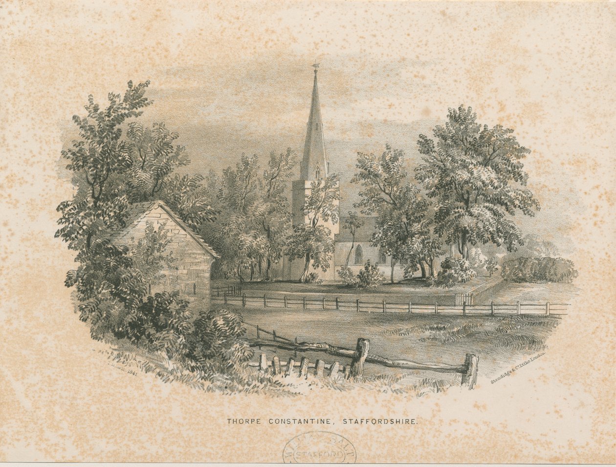 Thorpe Constantine Church: litografi (vinjeterad) av School English