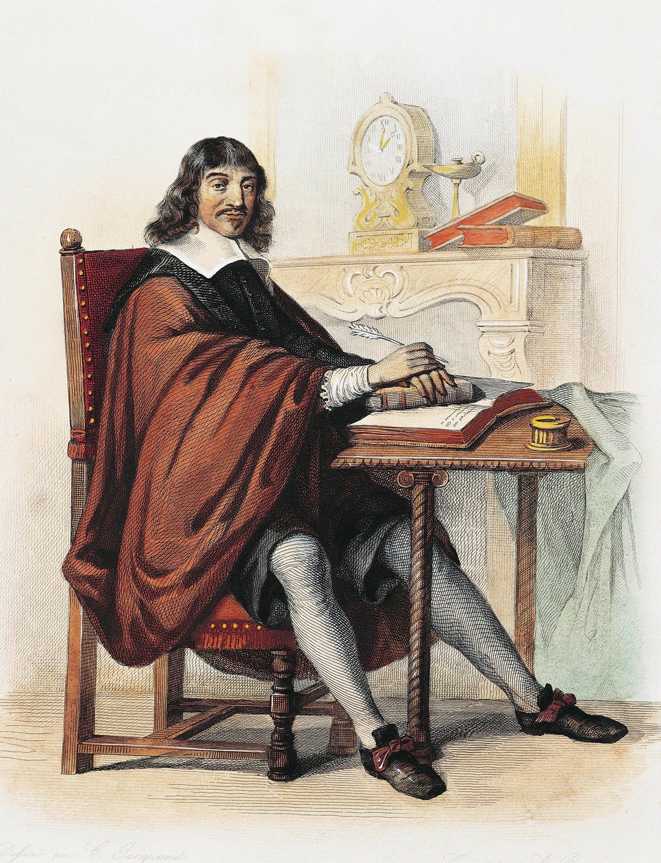 Rene Descartes (färggravyr) av School French