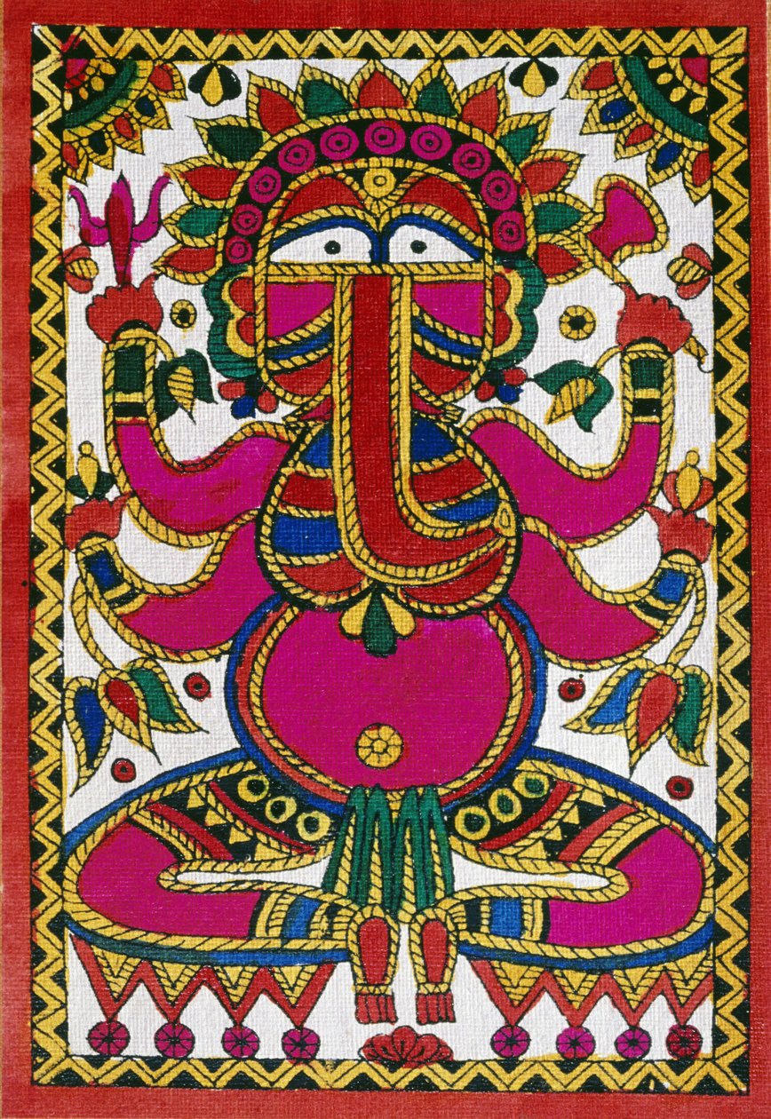 Gud Ganesh med elefanthuvud (olja på duk) av School Indian