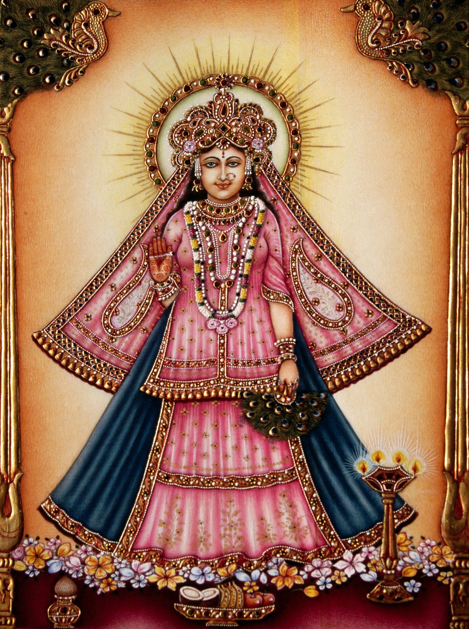 Gudinnan Radha Miniatyrmålning på elfenben av School Indian