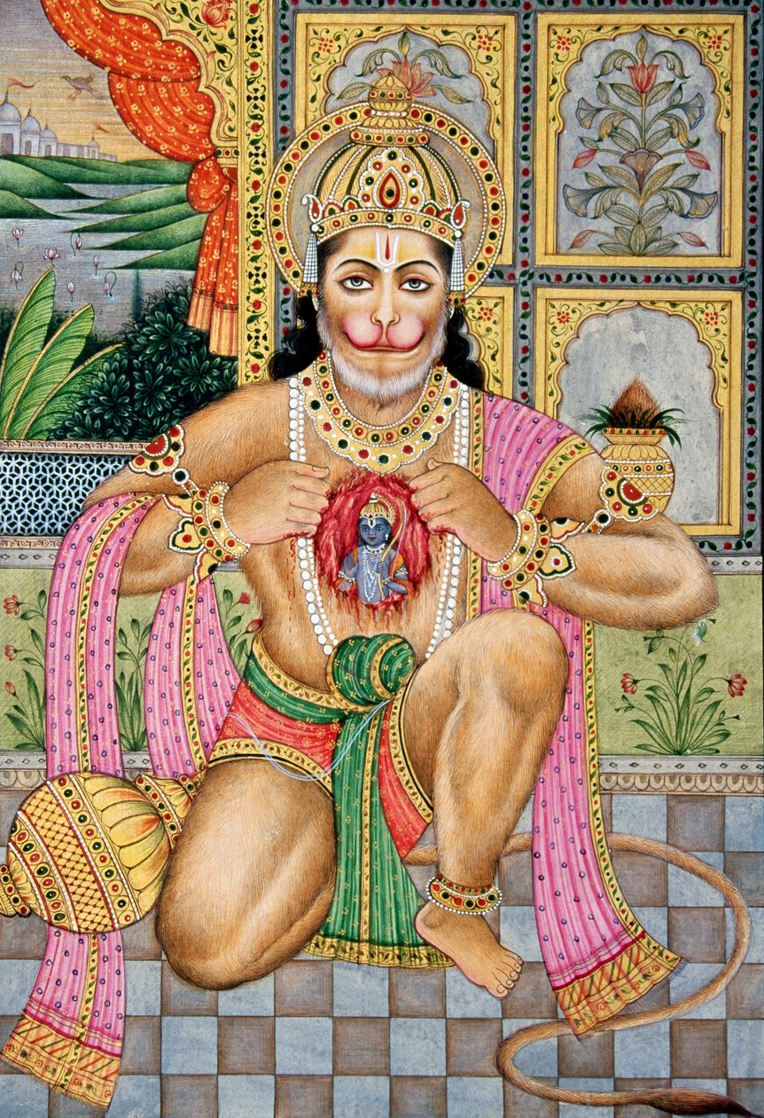 Lord Hanuman Miniatyrmålning på papper av School Indian