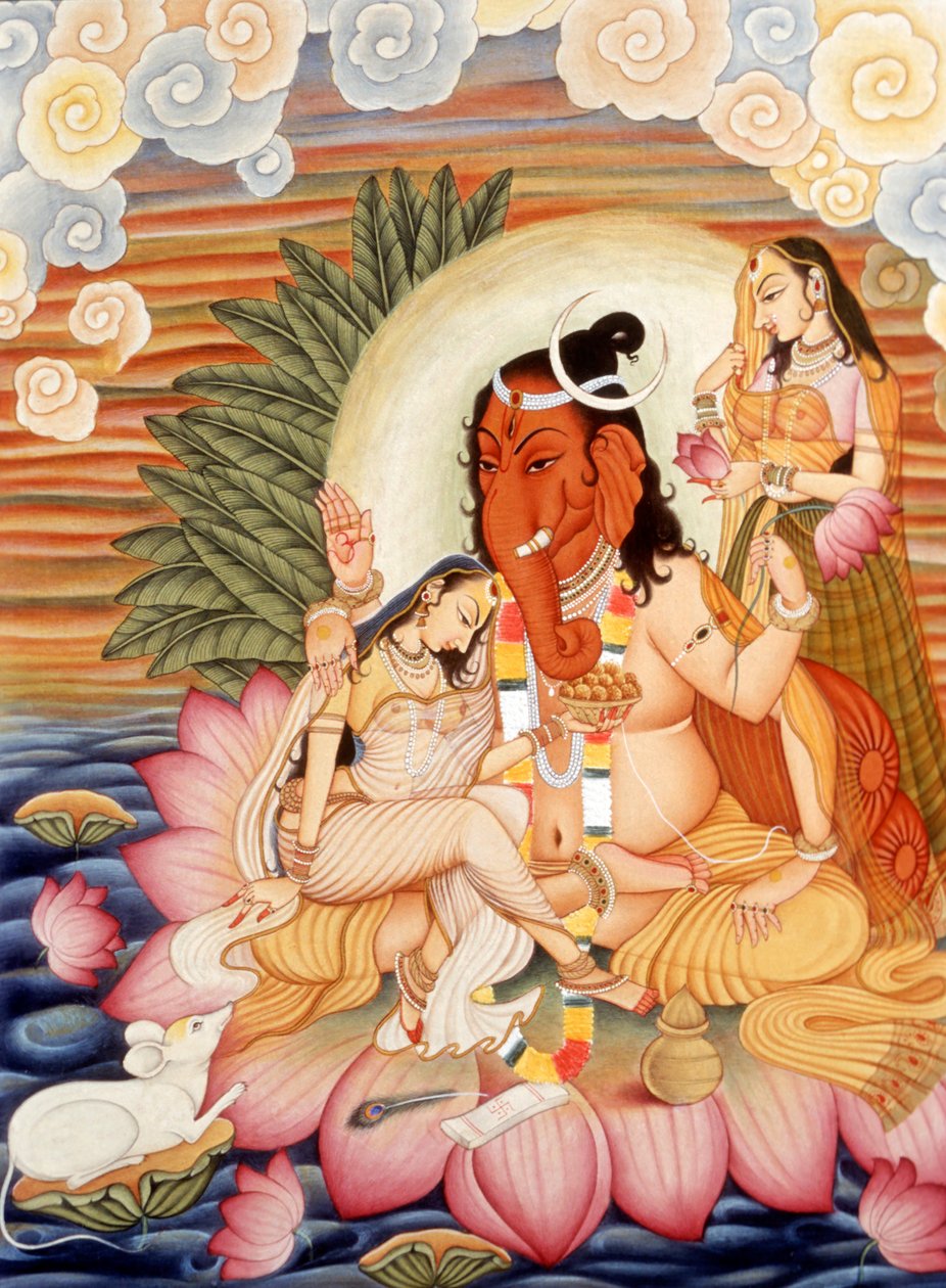 Miniatyrmålning Elefanthuvud Gud Ganesh Ganpati av School Indian