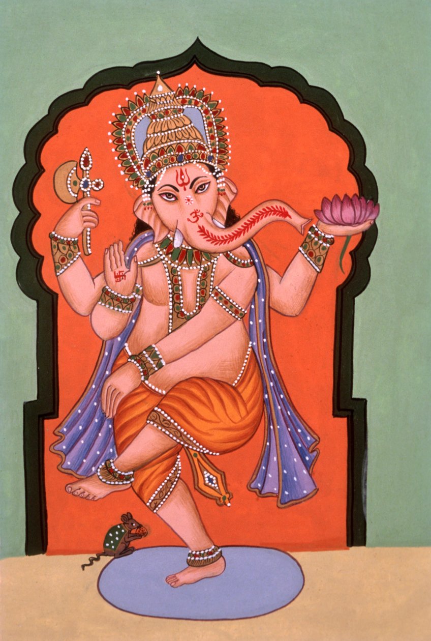 Miniatyrmålning Elefanthuvud Gud Ganesh Ganpati av School Indian
